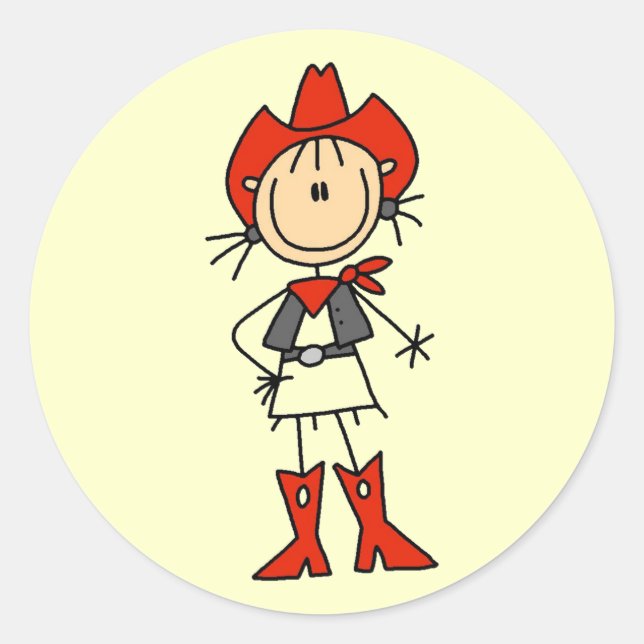 Red Hat Cowgirl Tshirts and Gifts Classic Round Sticker (Front)