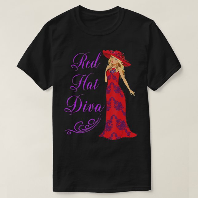 Red Hat Diva Vintage Style Gift  T-Shirt (Design Front)