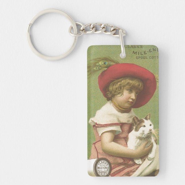 Red Hat Girl Holding A Cat  Ephemera Keychain (Front)