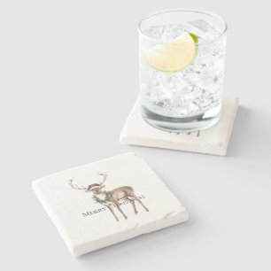 Red Hat Reindeer Christmas Stone Coaster