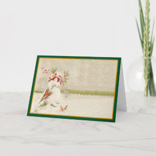 Red Hat Snow Woman - Vintage Christmas Card