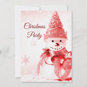 Red Hat Snowman Christmas Party Invitation