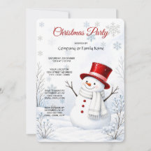Red Hat Snowman Christmas Party Invitation