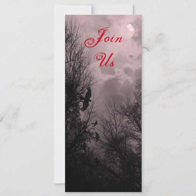 Red Haunted Sky and Raven Custom 4x9.25 Invitation (Front)