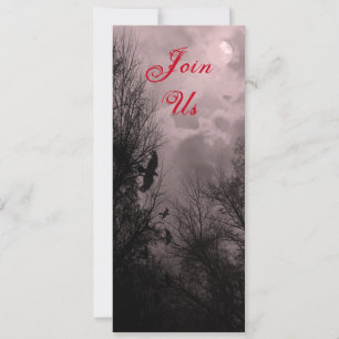 Red Haunted Sky and Raven Custom 4x9.25 Invitation
