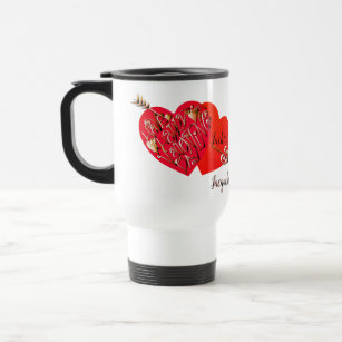 Red "Have a Happy Valentine's Day" Hearts &Arrows Travel Mug