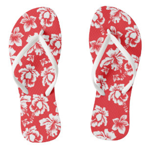 Red Hawaiian Hibiscus Flip Flops