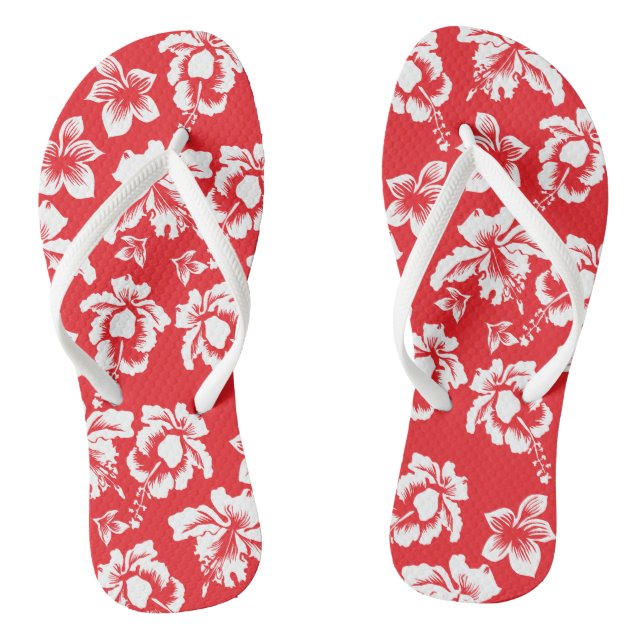 Red Hawaiian Hibiscus Flip Flops (Footbed)