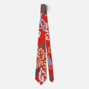 Red Hawaiian Japanese Kimono Design Floral Tie