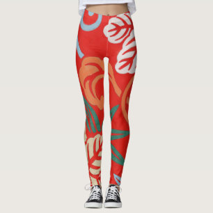 Red Hawaiian Japanese Kimono Leggings
