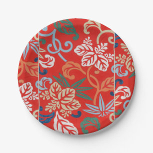 Red Hawaiian Japanese Kimono Paper Plate