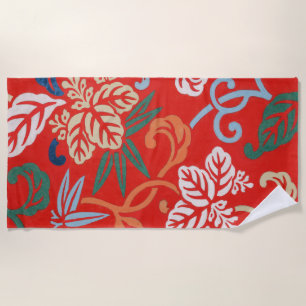 Red Hawaiian Japanese Kimono: Vintage Floral Beach Towel