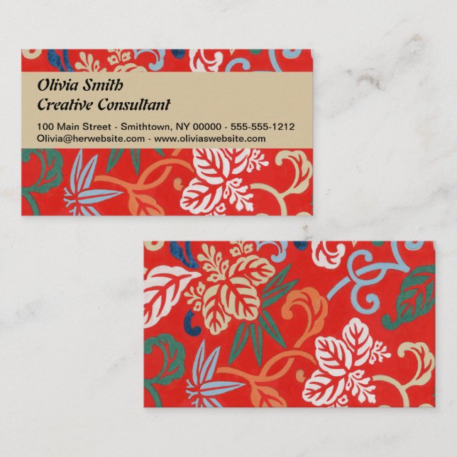 Red Hawaiian Japanese Kimono: Vintage Floral Business Card (Front/Back)