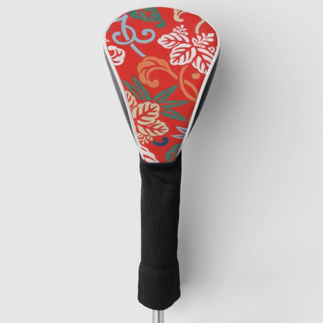 Red Hawaiian Japanese Kimono: Vintage Floral Golf Head Cover (Front)
