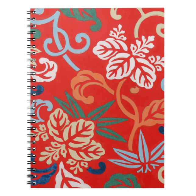 Red Hawaiian Japanese Kimono: Vintage Floral Notebook (Front)