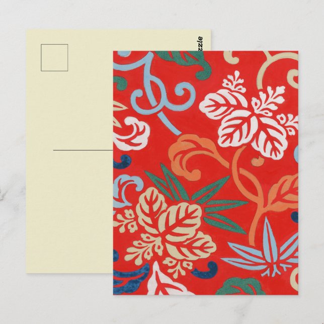 Red Hawaiian Japanese Kimono: Vintage Floral Postcard (Front/Back)