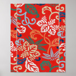 Red Hawaiian Japanese Kimono: Vintage Floral Poster