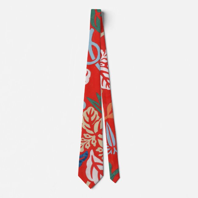 Red Hawaiian Japanese Kimono: Vintage Floral Tie (Front)