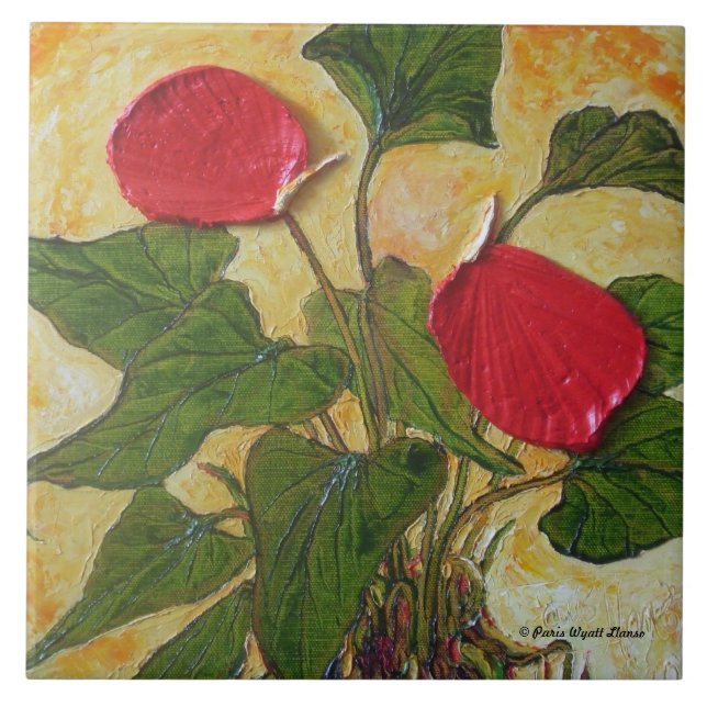 Red Hawaiian Lava Plant (Anthurium) Tile (Front)