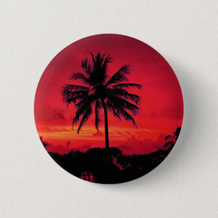 Red Hawaiian Sunset Exotic Palm Trees 6 Cm Round Badge