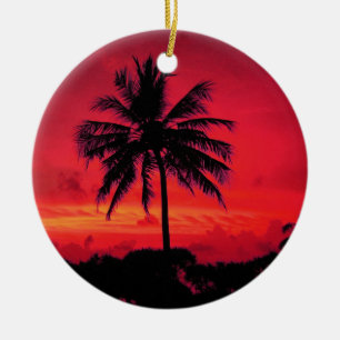 Red Hawaiian Sunset Exotic Palm Trees Ceramic Tree Decoration