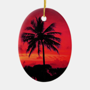 Red Hawaiian Sunset Exotic Palm Trees Ceramic Tree Decoration
