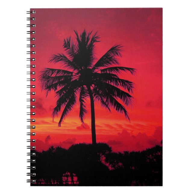Red Hawaiian Sunset Exotic Palm Trees Notebook (Front)