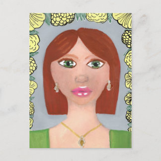 Red Head Acrylic Girl Postcard