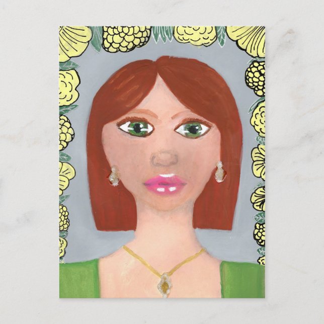 Red Head Acrylic Girl Postcard (Front)