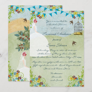 Red Head Bridal Shower Birdcage Bunting Invite