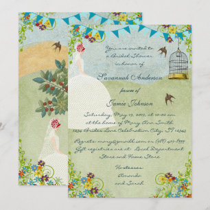 Red Head Bridal Shower Birdcage Bunting Invite