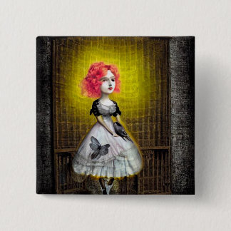 Red Head Girl with Bird 15 Cm Square Badge