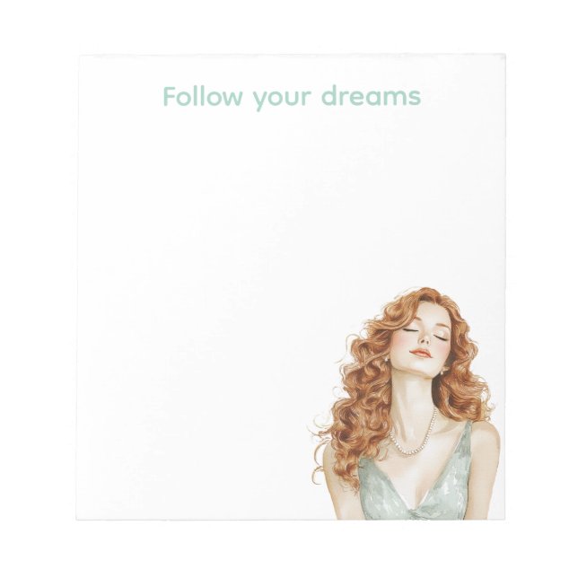 Red Head Lady Mint Dress Notepad (Front)