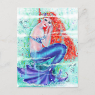Red head mermaid with purple tail by Renee Postcard