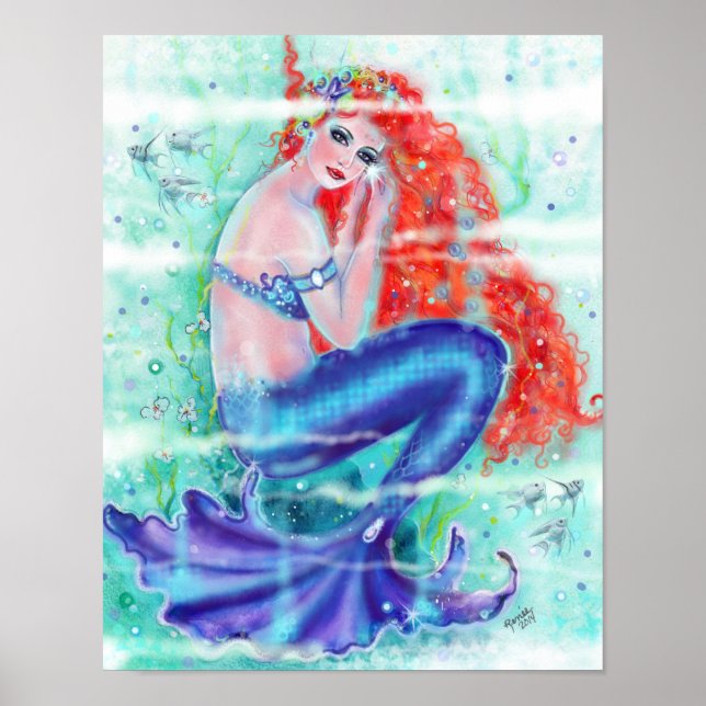 Red head mermaid with purple tail poster by Renee (Front)