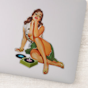 Red Head Pin-up Girl Playing Old Records