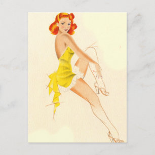 Red Head Pinup Postcard