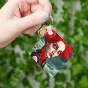Red Head Poppy Flower Lady fantasy art Key Ring