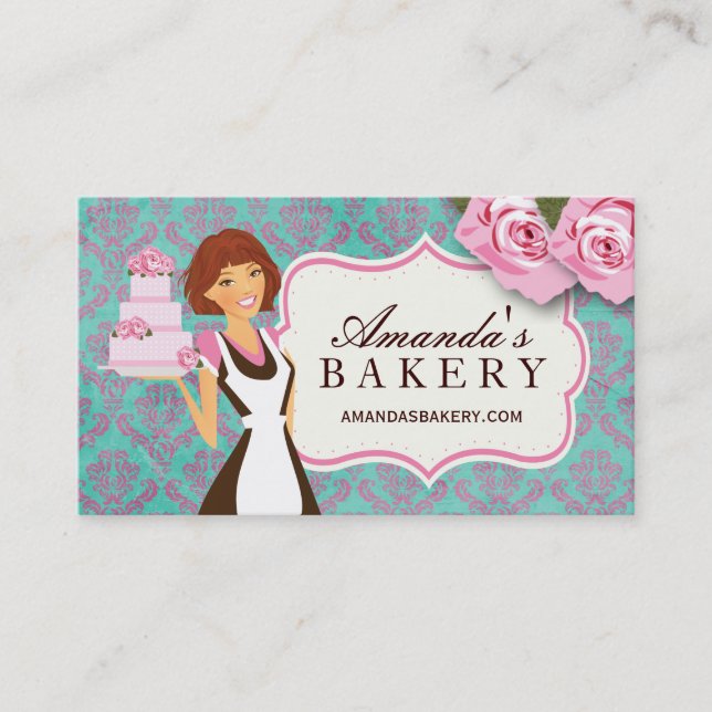 Red Head with Brown Eyes Cake Bakery Business Card (Front)