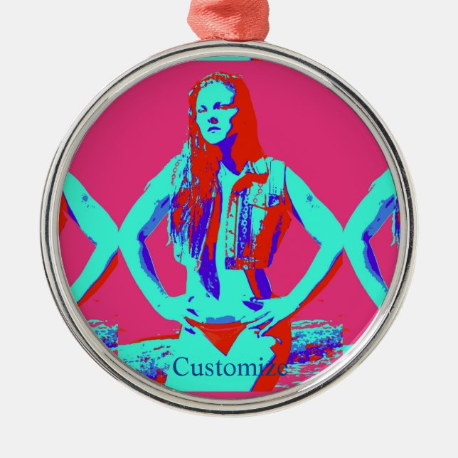 Red-headed bikini girl Thunder_Cove Metal Tree Decoration (Front)