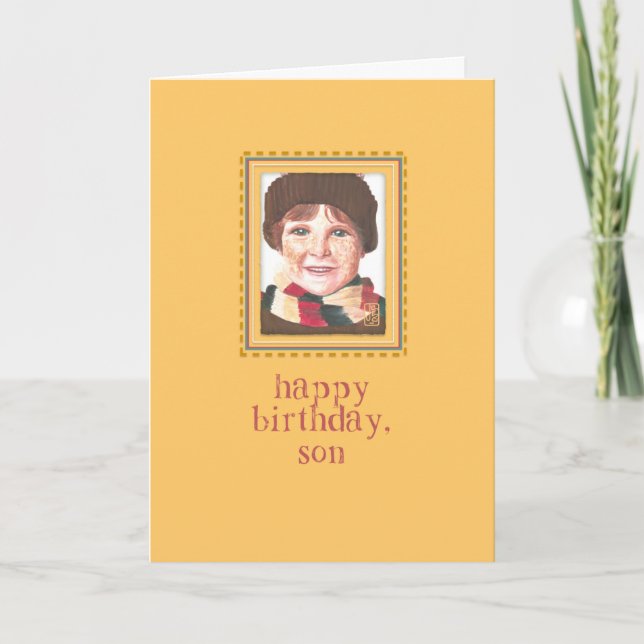 Red-headed Boy to Son Birthday Card (Front)