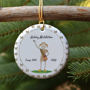 Red Headed Brownie Girl Scouting Brown Butterflies Ceramic Tree Decoration