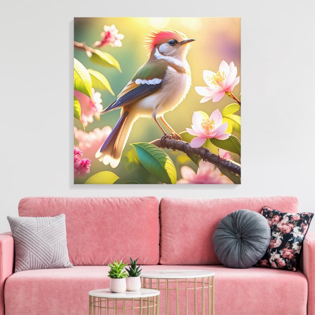Red Headed Buff Chested Warbler Fantasy Bird Canvas Print (Insitu(LivingRoom))