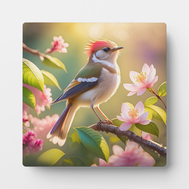 Red Headed Buff Chested Warbler Fantasy Bird Plaque (Front)