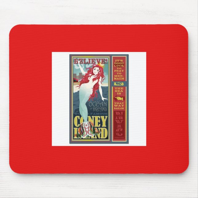 red-headed coney island mermaid mouse mat (Front)