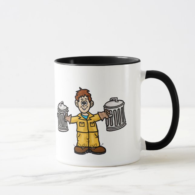 Red Headed Garbage Man Holding 2 Cans Mug (Right)
