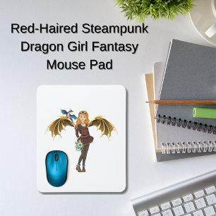 Red-Headed Steampunk Dragon Girl Mouse Mat