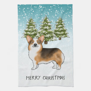 Red Headed Tri Pembroke Corgi Winter Christmas Tea Towel