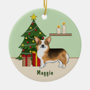 Red Headed Tri Pembroke Welsh Corgi Christmas Tree Ceramic Tree Decoration