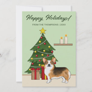 Red Headed Tri Pembroke Welsh Corgi Christmas Tree Holiday Card